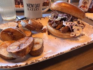 BBQ chk sandwich. So delicious!!!   at New Day Eatery in Port Angeles