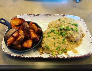 Vegan sausage gravy and biscuits   at New Day Eatery in Port Angeles