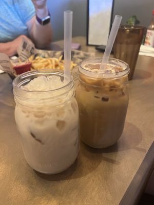Iced London fog and iced latte (they were able to sub agave for honey!)  at New Day Eatery in Port Angeles