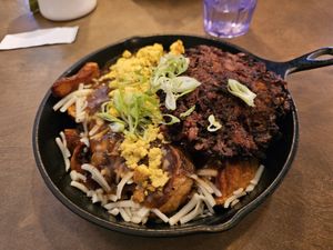 Vegan Breakfast Poutine w/ apple sage sausage at New Day Eatery in Port Angeles