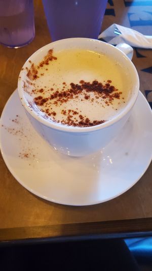 White chocolate pumpkin chai latte with soy milk at New Day Eatery in Port Angeles