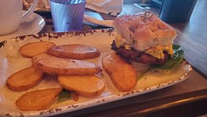 Foccacia breakfast sandwich at New Day Eatery in Port Angeles