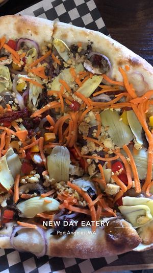 The vegan pizza! at New Day Eatery in Port Angeles