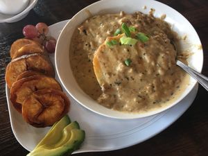 Vegan biscuits and gravy  at New Day Eatery in Port Angeles