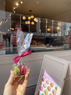 Raspberry and pistacchio macarons   at Julien Plumart in Brighton