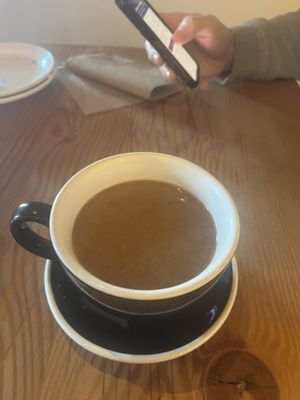 Brewed coffee with oat milk  #Veganuary at Mount Currie Coffee Company in Pemberton