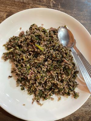  Rainforest Fried Rice - local red rice, tapioca leaves, wild ginger flowers RM8.50
 at Borneo Delight in Kuching