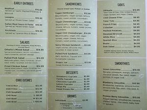 Menu at Othello's in Woodland Hills