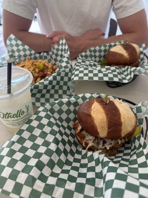 BBQ Pulled Pork, Lemonade, Chili cheese fries, and spicy chicken sandwich  at Othello's in Woodland Hills