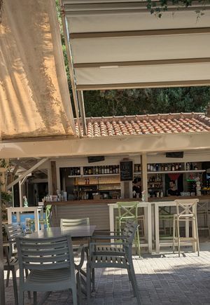 Bar area at Paralos Beach Bar in Stoupa