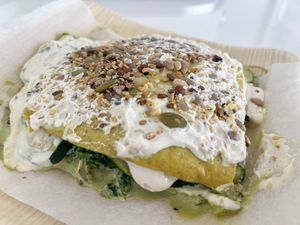 Vegetable lasagna with plant based bechamel and cashew and miso parmesan   at Gastronauta in Mallorca