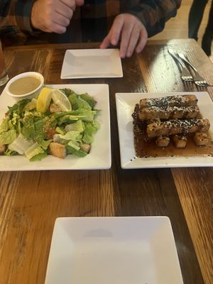 Caesar salad and tamari glazed tofu   at The Stanford Inn by the Sea in Mendocino