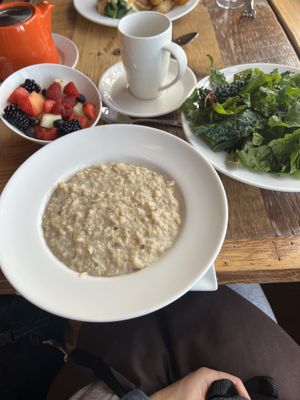 Oatmeal, greens and fruit  at The Stanford Inn by the Sea in Mendocino