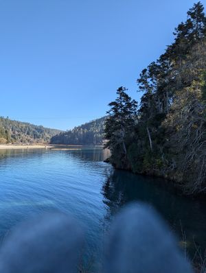 View from the cove on Big River Estuary where you can rent canoes at The Stanford Inn by the Sea in Mendocino