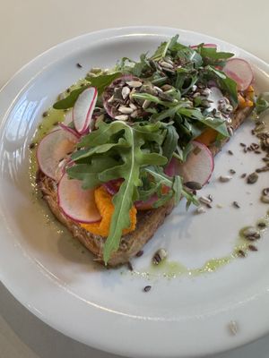 Carrot/miso mash on toast   at Poranki in Krakow