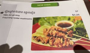 fried king oyster mushrooms (on skewers)  at Magnolia Veggie Restaurant in Phnom Penh