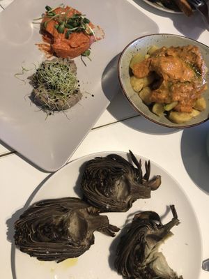 Bravas, alcachofas, patés at La Capella in Sabadell