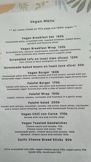 Vegan Menu  at Summer Cafe in Koh Tao