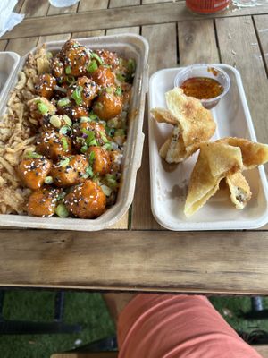 Bang Bang Chikn and garlic chive Rangoon( comes with 3)  at Shiso Crispy in St Petersburg