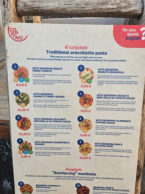 Number 1 and 7 are vegan (blue). Number 3 was made vegan without the anchovies :) at Coppino Alberobello in Alberobello