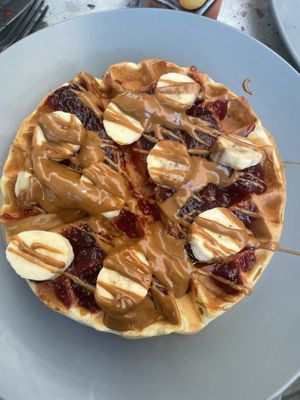 Waffle with biscoff and jam  at Yum Tree in Thessaloniki