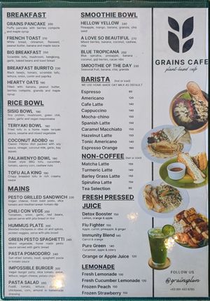 Menu 2024-07 at Grains Plant-based Cafe in Puerto Princesa