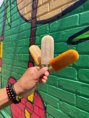All natural popsicles: passion fruit, soursop, mango at Aiskrimu Ice Cream Bar in Atlanta