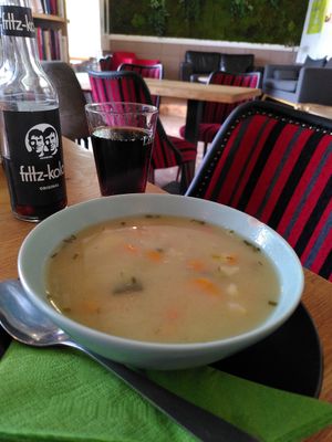 Tagessuppe (Frühlingssuppe) vegan at Backsteincafé in Osnabrueck