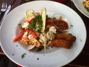 raw spaghetti with bonus kidney bean sausages :-D at Fast Rabbit Fast Food in Berlin
