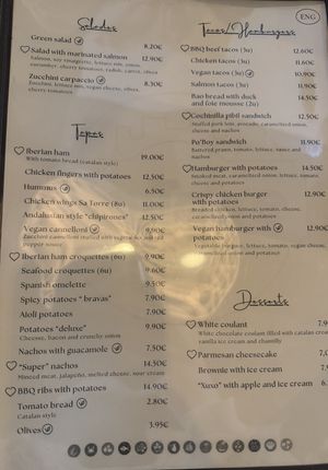 Menu, clearly marked vegan options   at Bar Sa Torre in Tossa De Mar