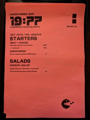 Menu page at 19:77 at 19:77 - VEGAN:DINER+BAR, Home of RAMONES MUSEUM in Berlin