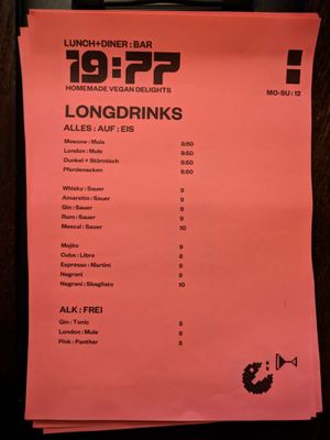 Menu page at 19:77 at 19:77 - VEGAN:DINER+BAR, Home of RAMONES MUSEUM in Berlin