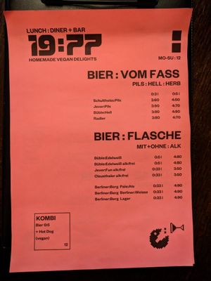 Menu page at 19:77 at 19:77 - VEGAN:DINER+BAR, Home of RAMONES MUSEUM in Berlin