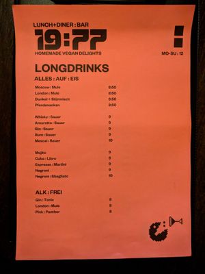 Menu page at 19:77 at 19:77 - VEGAN:DINER+BAR, Home of RAMONES MUSEUM in Berlin