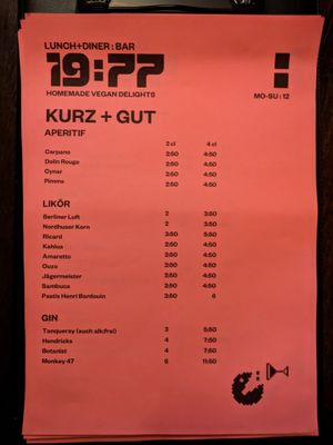 Menu page at 19:77 at 19:77 - VEGAN:DINER+BAR, Home of RAMONES MUSEUM in Berlin