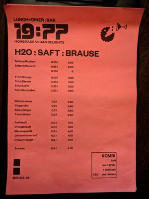 Menu page at 19:77 at 19:77 - VEGAN:DINER+BAR, Home of RAMONES MUSEUM in Berlin