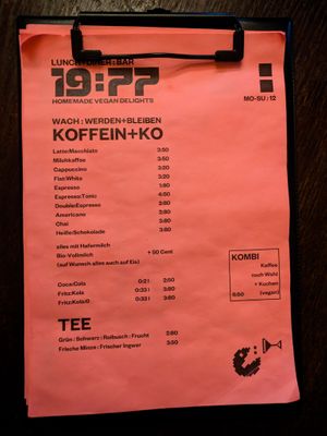 Menu page at 19:77 at 19:77 - VEGAN:DINER+BAR, Home of RAMONES MUSEUM in Berlin