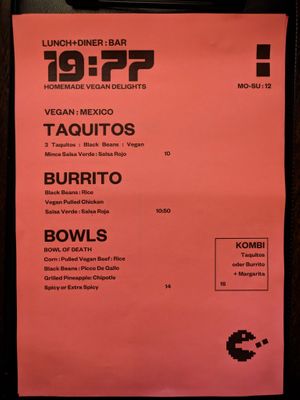 Menu page at 19:77 at 19:77 - VEGAN:DINER+BAR, Home of RAMONES MUSEUM in Berlin