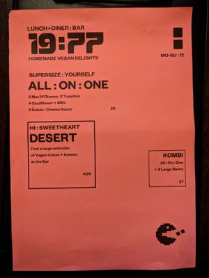 Menu page at 19:77 at 19:77 - VEGAN:DINER+BAR, Home of RAMONES MUSEUM in Berlin