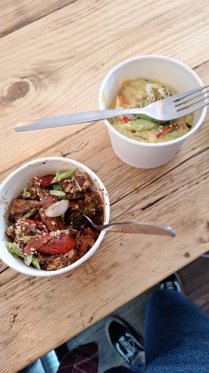 Pop up kitchen - Black bean tofu with rice, and coconut laksa with rice noodles at Bruhaha in Bristol