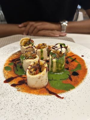 Roll di verdure su letto di crema di pomodorini e pesto   at La Nuova Campana in Castellammare Del Golfo