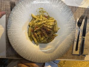 Pasta with sort of zucchini cream sauce  at La Nuova Campana in Castellammare Del Golfo