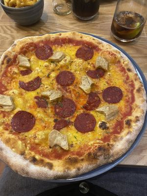 Pepperoni and chicken vegan pizza   at Prezzo in Cardiff