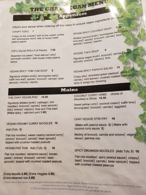 Vegan menu. at Number One Noodle in Fredericton