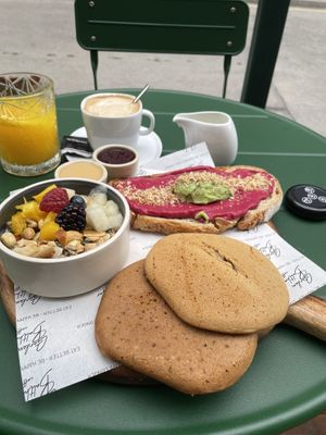   Vegan brunch comes with everything shown   at Garden Balthazar Caffe in Porto