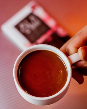 Chocolate quente vegano (chocolate 70% Labbar) at The Koffie Waffles in Brasilia