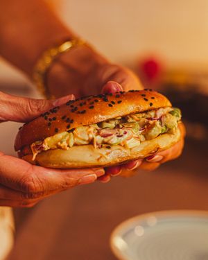 Bagel recheado com salpicão vegano  at The Koffie Waffles in Brasilia