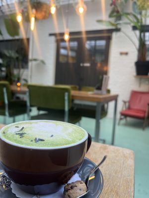 Lavender Matcha Latte with Coconut milkk  at Waanzinnig Tilburg in Tilburg