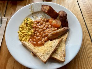 Vegan breakfast, but my friend stole the mushroom before I took the photo  at Boston Tea Party in Salisbury