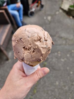 Chocolate vegan ice cream at Nana Jude's Ice Cream Shop in Lynton